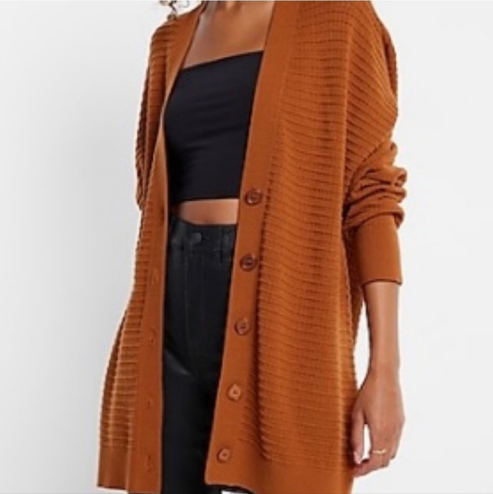 VGUC Express Burnt Orange Textured Knit Oversized Button Cardigan, Size Medium